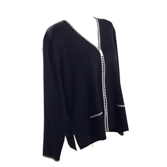 Misook Zip Black White Cardigan Jacket Large - Picture 2 of 8